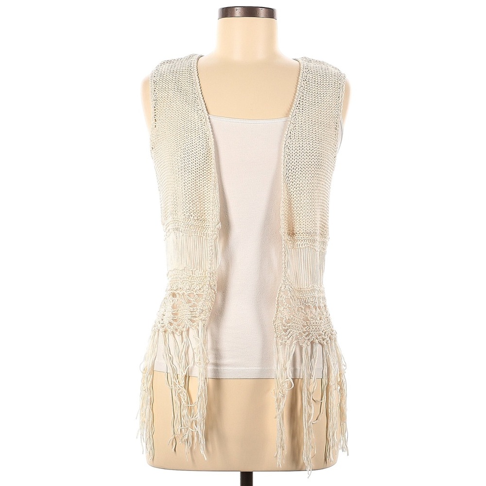 L.A.HEARTS Ivory Retro Open Knit Topper with tassels